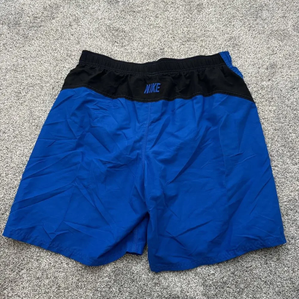 Nike Swim Shorts Mens XL Blue Black Mesh Lined Elastic Waist Drawstring Pockets